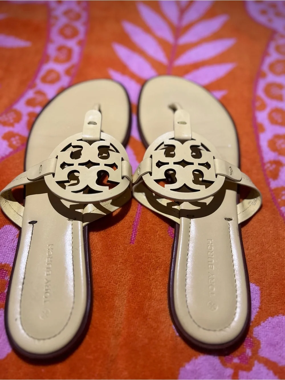 Tory Burch Tan Miller Logo Thong Sandals